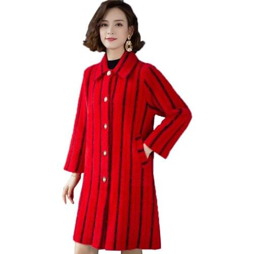 High-quality Mink Fleece Autumn Winter Women Coat New Cardigan Jacket Female Korean Mid-length Plus Size Woolen Coats 6XL R331