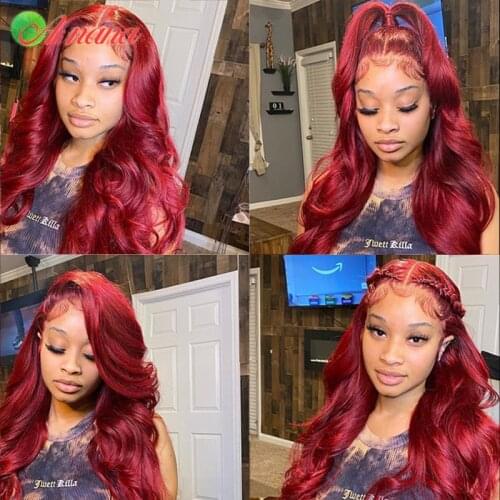 Human Hair Wigs For Black Women Remy 13X6 Lace Frontal Wigs 180% #99 Body Wave Lace Front Human Hair Wigs Strawberry Red Color