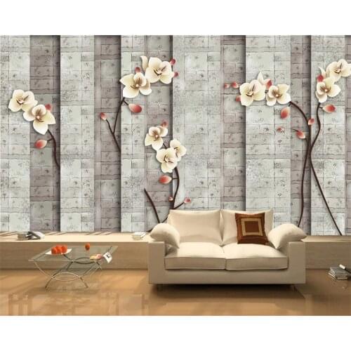 Custom wallpaper American style 3D solid marble brick wall vector meticulous flower and bird background wall decoration painting