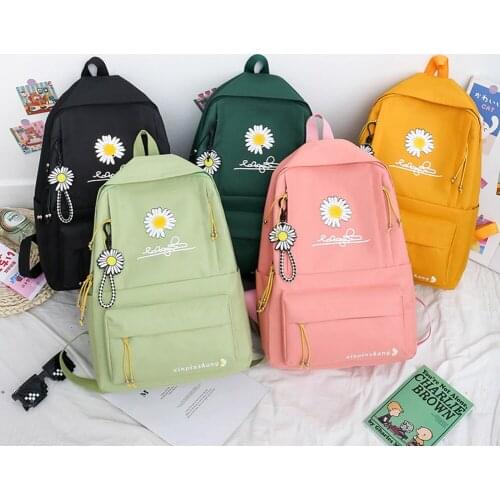 Outdoor Shopping Portable Supplies Preppy Style Daisy Print Backpack 4pcs/Set Canvas Shoulder Bag Pencil Clutches