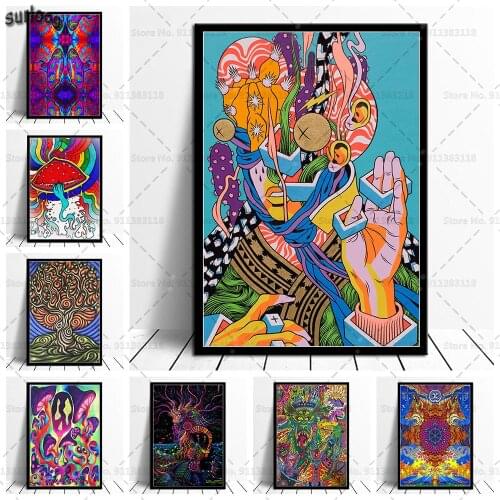 Psychedelic Mushroom Trippy Abstract Acid Lsd Acrylic Poster Prints Wall Art Canvas Painting Posters for Living Room Decoration