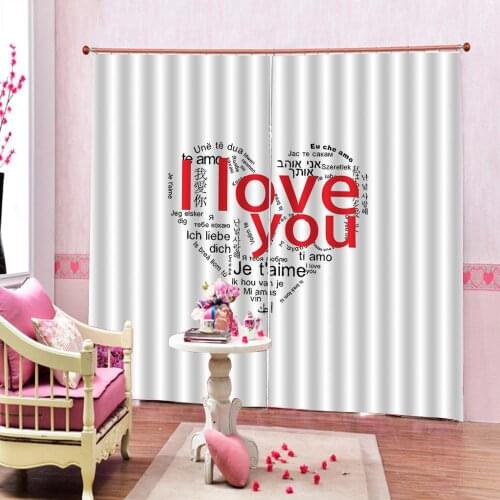 Romantic love heart curtains Customized size Luxury Blackout 3D Window Curtains For Living Room