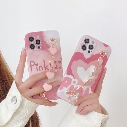 Pink Heart Bracelet Phone Case for iPhone 8 Lovely Shell for iPhone 8 11 XR XS XSMAX Mobile Phone Case for iPhone 12 ProMax