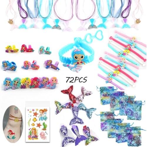 Mermaid Party Favors for kids Birthday Mermaid Bracelet Ring Hairpin Necklace Halloween Christmas Gift Bag children Party Toys