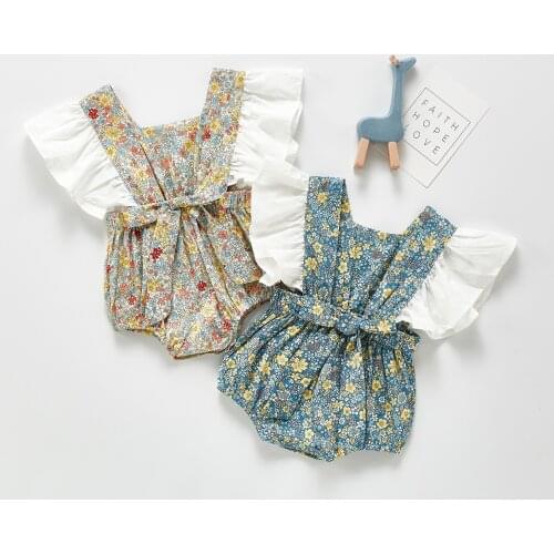 Floral Girls Romper Ruffles Lace Sleeveless Jumpsuit for Toddler Girls Clothing Set Infant Baby Bodysuit Overalls Children Suit