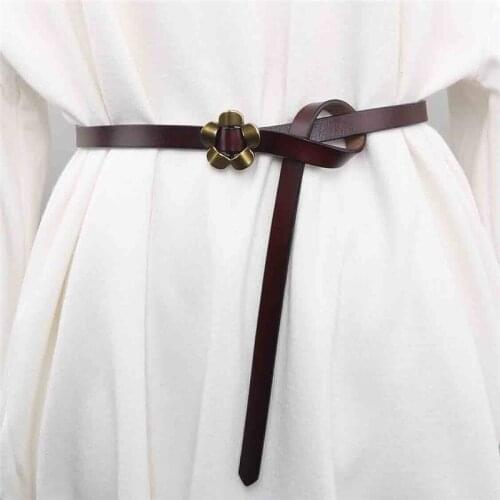Cowhide thin belt womens leather fashion knot decoration belt black coffee with dress sweater waist