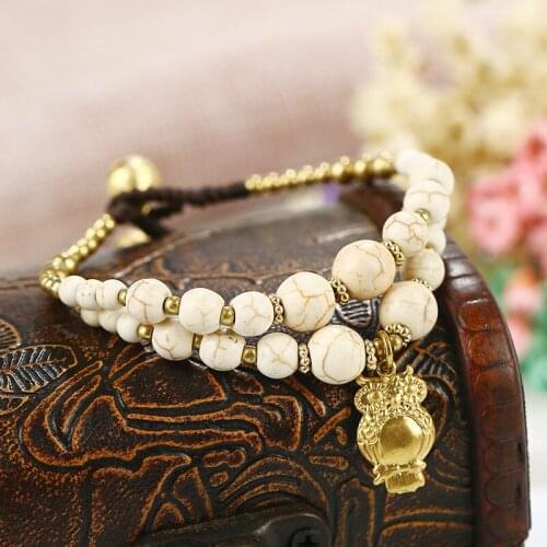 European and American Bohemian Style Retro Agate Animal Fashion Womens Bracelet Wax Rope Hand-woven Beach Style Female Bangle