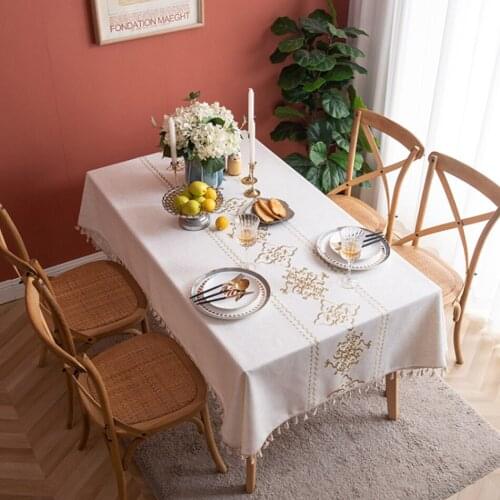 European Style Embroidery Household Table Cloth Rectangular Cotton And Linen Tassels Home TV Cabinet Coffee Table Table Cloth