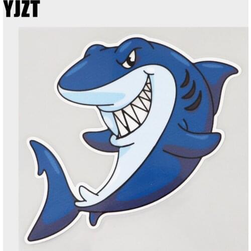 YJZT 13.4CM×12.9CM Decal Shark Funny Cartoon PVC Car Sticker11C-0039