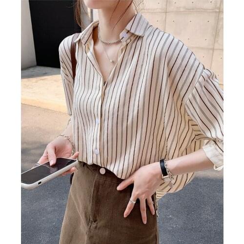 Striped Chiffon Womens Shirt Spring/Summer 2021 New Korean Style Loose Design Top Wear Long Sleeve Shirt Top