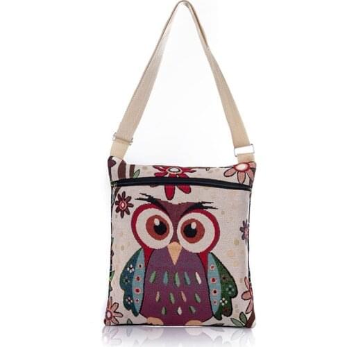 Embroidered womens shoulder handbag Embroidered owl crossbody bag Fashion messenger bags