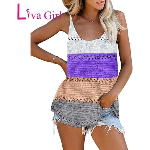 Woman Loose Sexy Camisole Knitted Beach Tops Woman 2021 Summer Sleeveless Striped Shirt Female Casual Plus Size Slim Tank S-XXXL