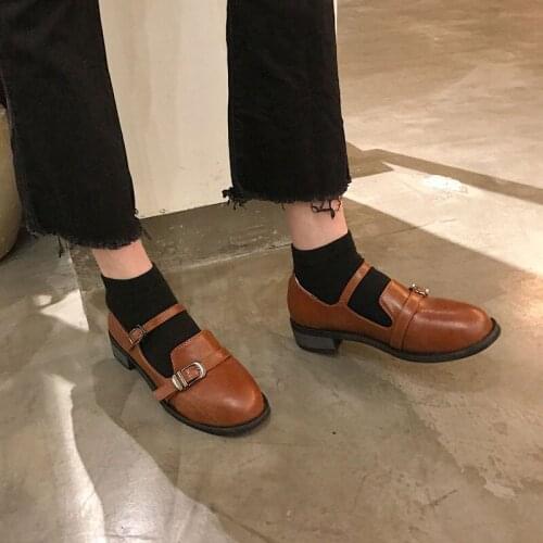 Japanese retro womens shoes students Harajuku style round head doll shoes college wind soft sister square small heel shoes
