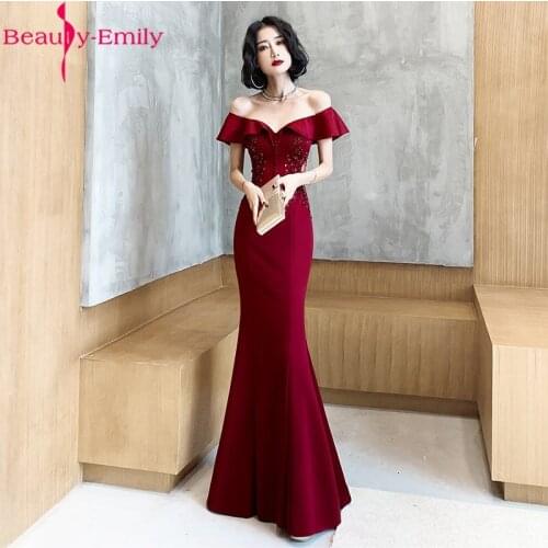 Beauty Emily Sexy V Neck Off the Shoulder Mermaid Evening 2020 Charming Appliques Cut Out Sleeveless Zipper Back Evening Gown