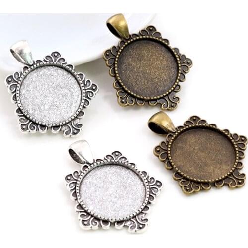 10pcs 20mm Inner Size Antique Silver Plated And Bronze Colors Fashion Style Cabochon Base Setting Charms Pendant