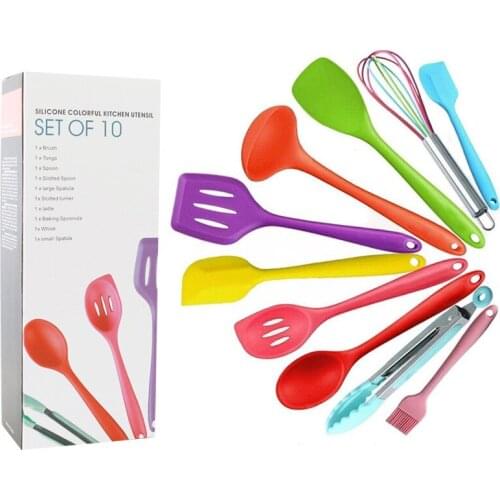 10pcs Cooking Tools Silicone Kitchen Utensils Spatula Spoon Tongs Ladle Spaghetti Server Slotted Turner Kitchen Tools Set
