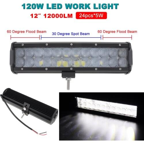 12 Inch 120W Cold White 6500K LED Flood Spot Combo Car Work Light Bar Offroad Light Driving Lamp for Truck SUV 4X4 4WD ATVs