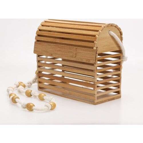 2020 Bohemian new womens bamboo Handmade Handbag Leisure Travel Beach bamboo bag square bag bamboo woven bag mobile phone bag