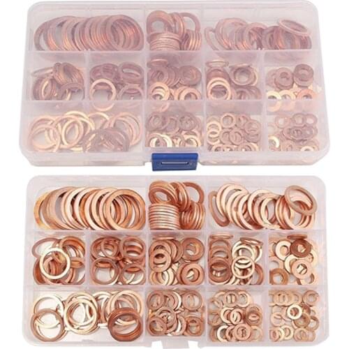 280pcs M5-M20 Copper Washers Copper Sealing Gasket Assorted Kit Solid Copper Crush Washers Seal Flat Ring Set with Case