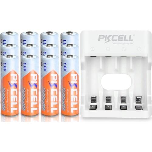 PKCELL AA 1.6V NIZN battery 2500mWh NI-ZN AA rechargeable batteries 12pcs and nizn battery charger for AA/AAA NIZN battery