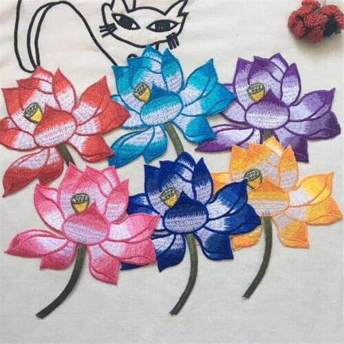 10Pairs Lotus Applique Clothing Embroidery Patch Fabric Sticker Iron On Patch Craft Sewing Repair Embroidered 14.5X13cm BD0030