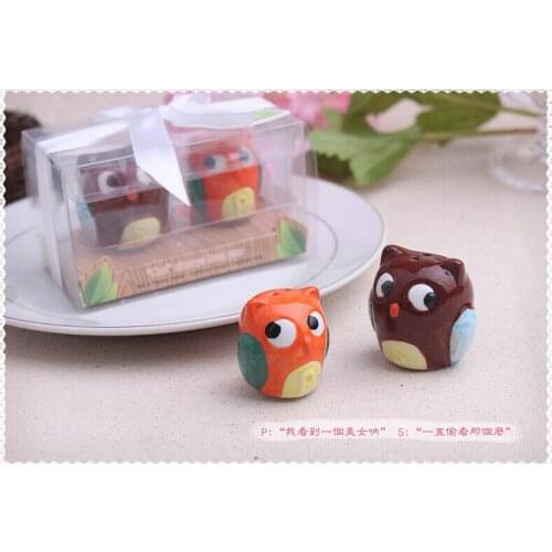 Free Shipping Owl Always Love You Ceramic Salt & Pepper Shakers Baby Shower Favors (Set of 80 Boxes)