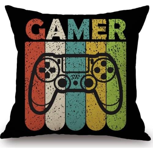 Gift for Boy Gamer Print Cushion Cover Bedroom Decorative Pillow Case 45X45cm Sofa Beige Linen Pillowcase