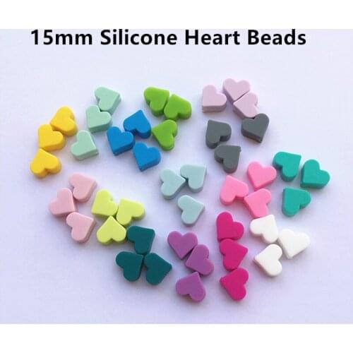 Chenkai 100pcs 15mm BPA Free Silicone Heart Teether Beads DIY Baby Shower Pacifier Dummy Necklace Jewelry Toy Accessories