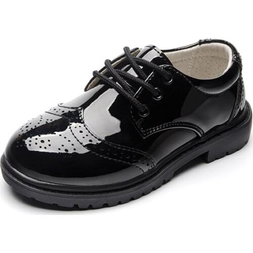 Kids School Shoes For Boys Dress Shoes Fashion British Style Lacing Retro Wedding Shoes Black White Boys Party Piano Performance
