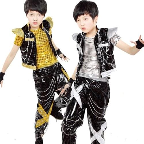 Childrens Boy Street Dance Sequins Jazz Dance Stage Rack Drum Show Childrens Modern Dance Costumes