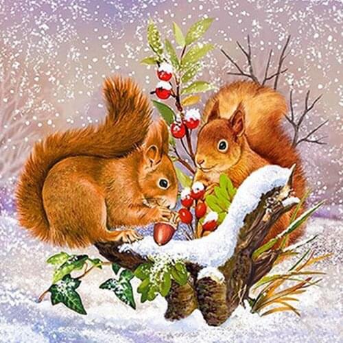 Evershine Diamond Embroidery Squirrel Animal Cross Stitch Full Square Round Diamond Painting Kit Mosaic 5D Art Winter Home Decor