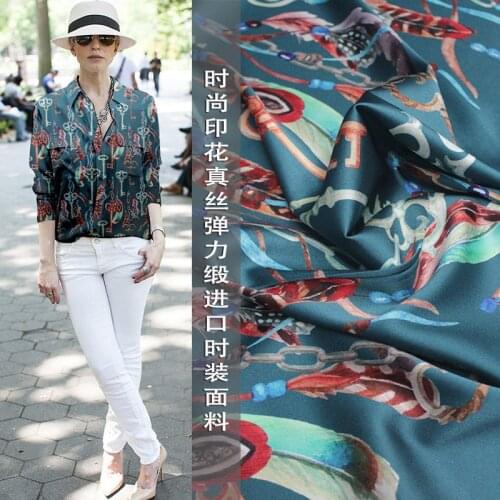 European and American style fashion color key printing silk stretch satin fashion fabric silk cloth clothing fabric special