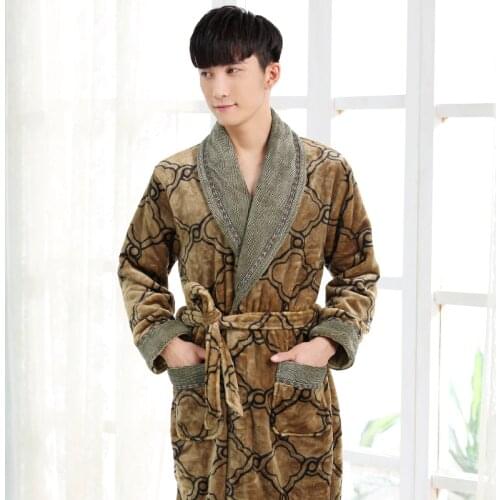 New Arrival Winter Autumn Casual Cotton Satin Silk Male Nightwear Men Bathrobe Belt Elegant Bathroom Spa Thick Flannel Men Robe