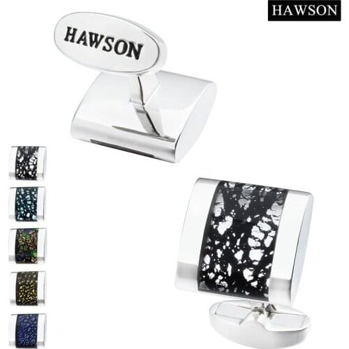 HAWSON Brand Jewelry Cufflinks for Men Top Quality Stone Cuff Buttons Charm Glazed Cuff Links-LOGO Printed With HAWSON