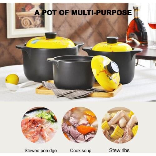 Ceramic Heat-Resistant Double Handle Lid PureTureen Soup open fire Cookware cartoon design cooking soup pot Clay pot