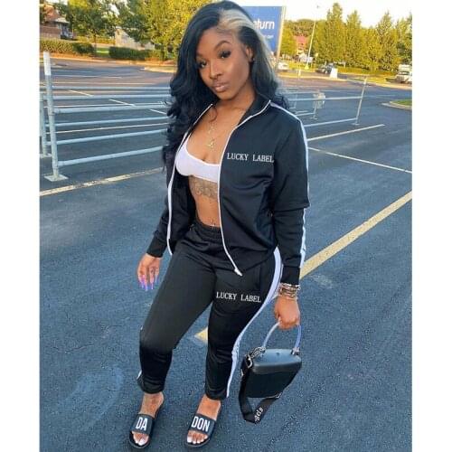 TNNAOFF Fall Letter Embroidery Two Piece Joggers Women Set Full Sleeve Zip T Tops Fashion Sweatpans Lounge Wear Matching Sets