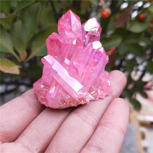 70g natural Angel Aura crystal cluster pink electroplating Titanium coating quartz cluster Healing