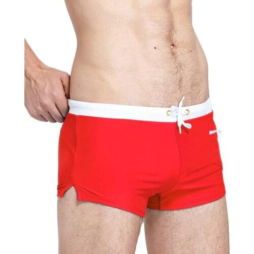 2019HOT New Arrival Summer Manly Style Drawstring Water Briefs with Front Zipper Pocket Quickly Dry Elastic Fitness Beach Trunks