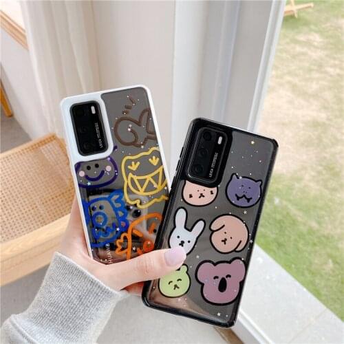 Cute Cartoon Case for Huawei P40 Case P30 P20 Pro Cover Transparent Mirror Soft Back Cover for Huawei Nova 6 SE Mate 30 Pro Case