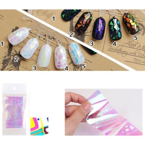 Fashion Colorful Aurora Nail Stickers Gel Adhesive Glue Image Transfer Paillette Flake Full Cover Laser Decal Decor