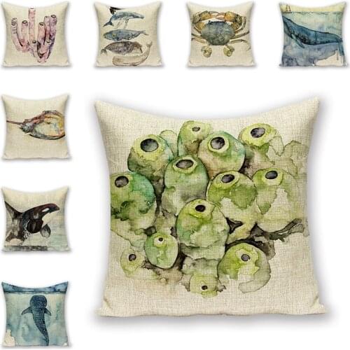 Ocean Plants animal Cushion Covers Linen cotton Decorative Pillow cover Capa de Almofada Car Chair Couch Home Decor family Gifts
