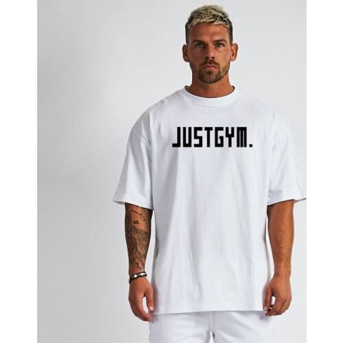 Brand Just Gym Clothing Fitness Oversized T Shirt Men Outdoor Hip Hop Streetwear Loose Short Sleeve T-shirt Bodybuilding Tshirt