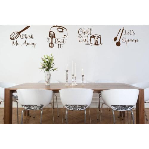 Set Of 4 Pcs Kitchen Utensil Lets Spoon Wall Sticker Vinyl Home Decor Kitchen Bake Dessert Shop Decals Removable Murals 4456