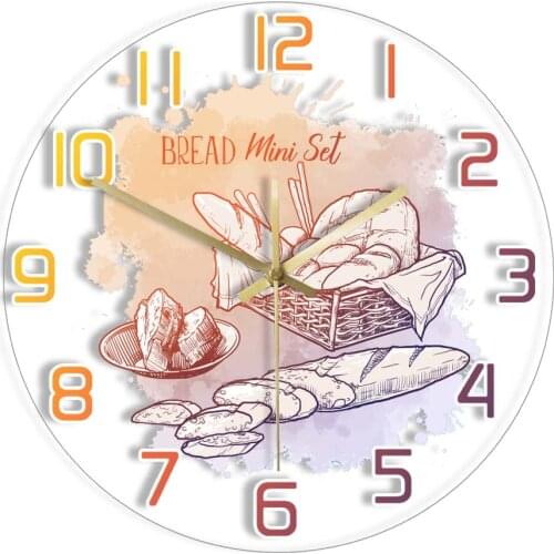 French Baguette Bread Themed Exclusive Acrylic Wall Clock For Bakers Shop Bakery Watercolor Printed Artwork Silent Wall Clock