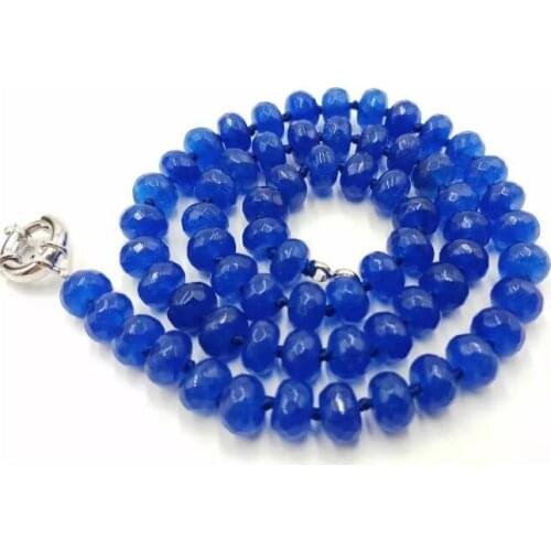 Natural 5x8mm Blue Sapphire Faceted Beads Gemstone Necklace 18'' Long