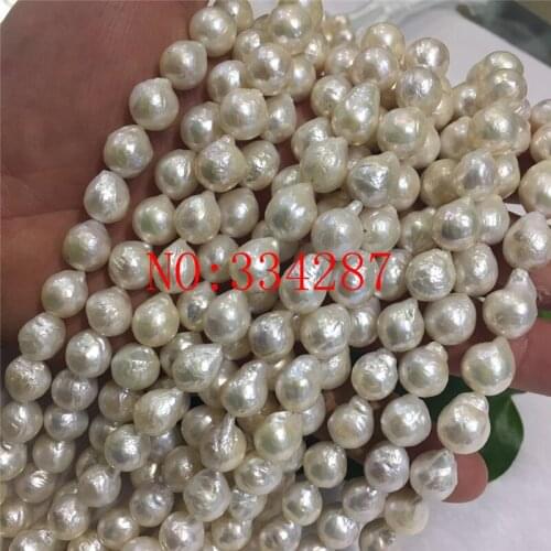 NEW natural white cultured freshwater pearl 10-11mm irregular loose beads 15"Nucleated pearls