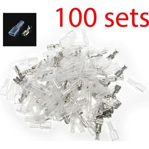 100pcs 4.8mm Crimp Terminal Female Spade Connector 22-16AWG w/ Insulating Sleeve