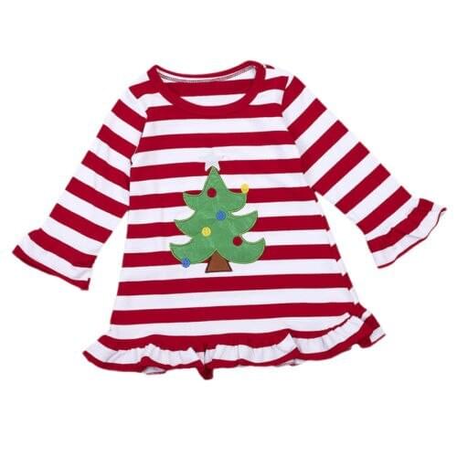 Christmas Tree Toddler Kids Baby Girls Stripes Long Sleeve Dress Dresses Clothes Size 2-6T