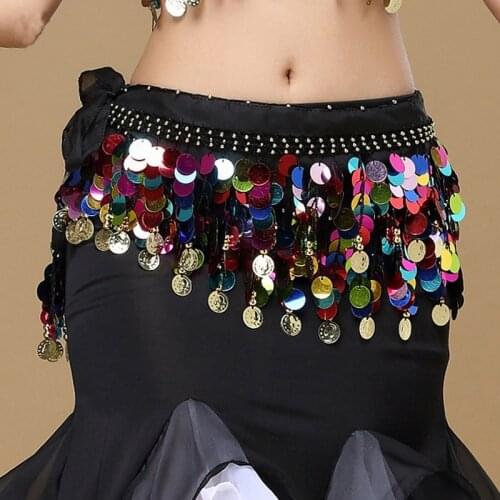 Belly dance belts 13 Colors Dancewear Women Bellydance Clothing Hip Scarf Adjustable Fit 56 Gold Coins Belly Dance Wrapped Belts
