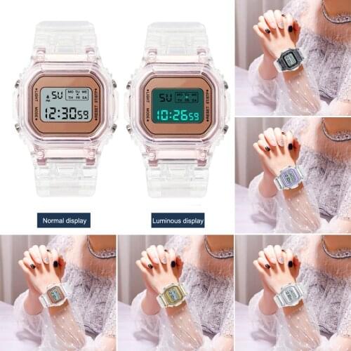 Men Women Digital Sport LED Waterproof Wrist Watches Transparent Durable EA